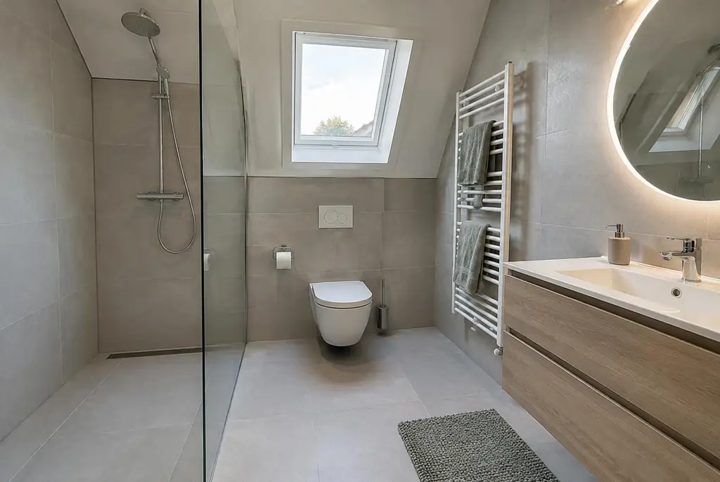 Lekdetectie Lemmer – droge badkamer met inloopdouche na herstel