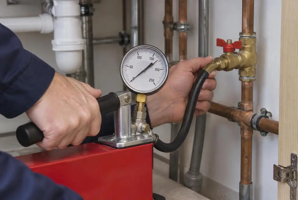 Lekdetectie Lemmer – druktest op een waterleiding met een manometer