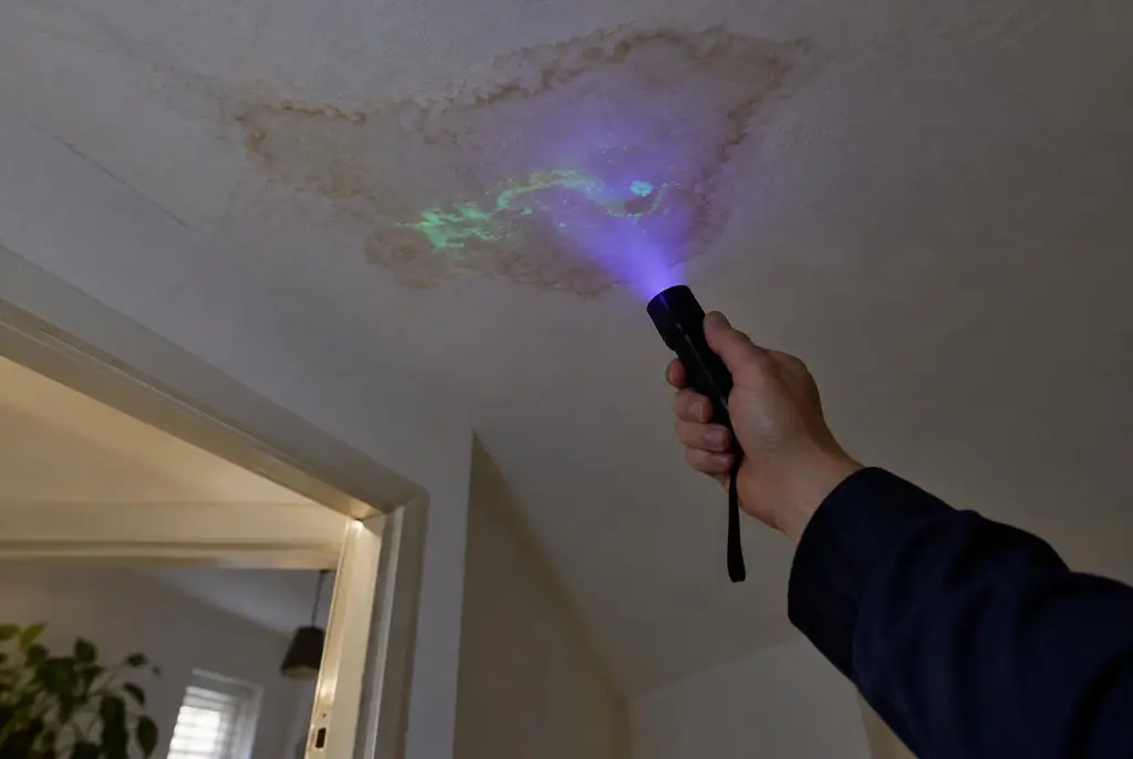 Lekdetectie Lemmer – kleurstof controleren op het plafond met uv-licht
